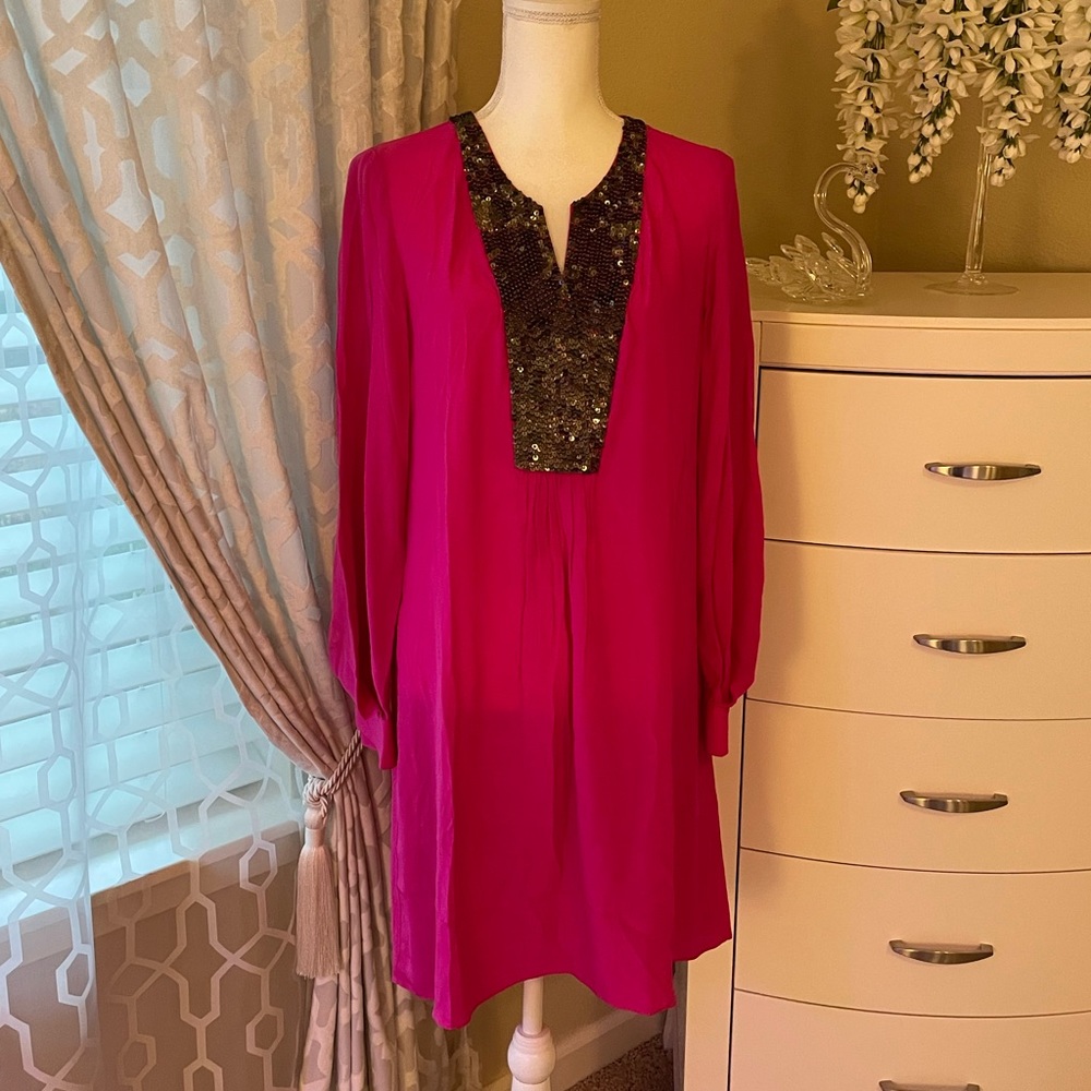100% silk bright pink dress/long tunic